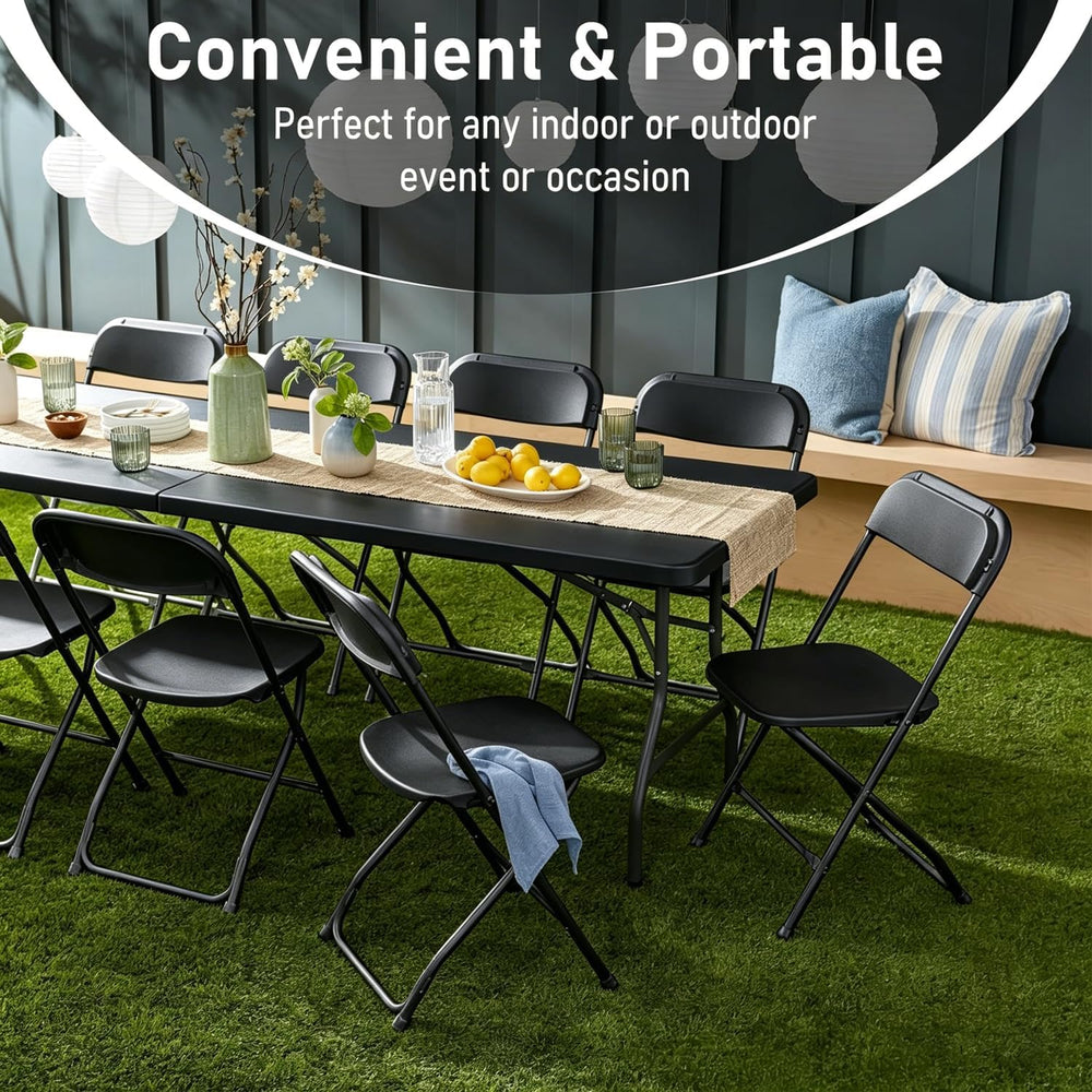 6FT Folding Table, Black Portable HDPE Utility Table with Carry Handle