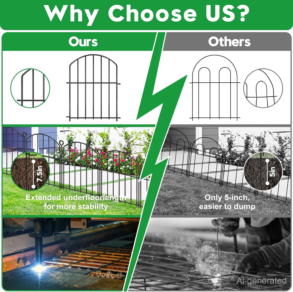 Decorative Garden Fence 17in (H) x15ft (L),Arched Rustproof Metal No Dig