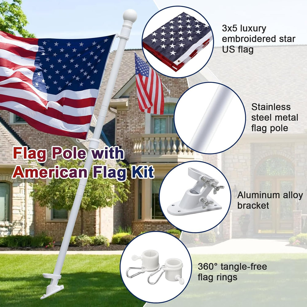 7FT Flag Pole Kit - Includes 1 inch Metal Flagpole,Heavy Duty 3x5 Embroidered...