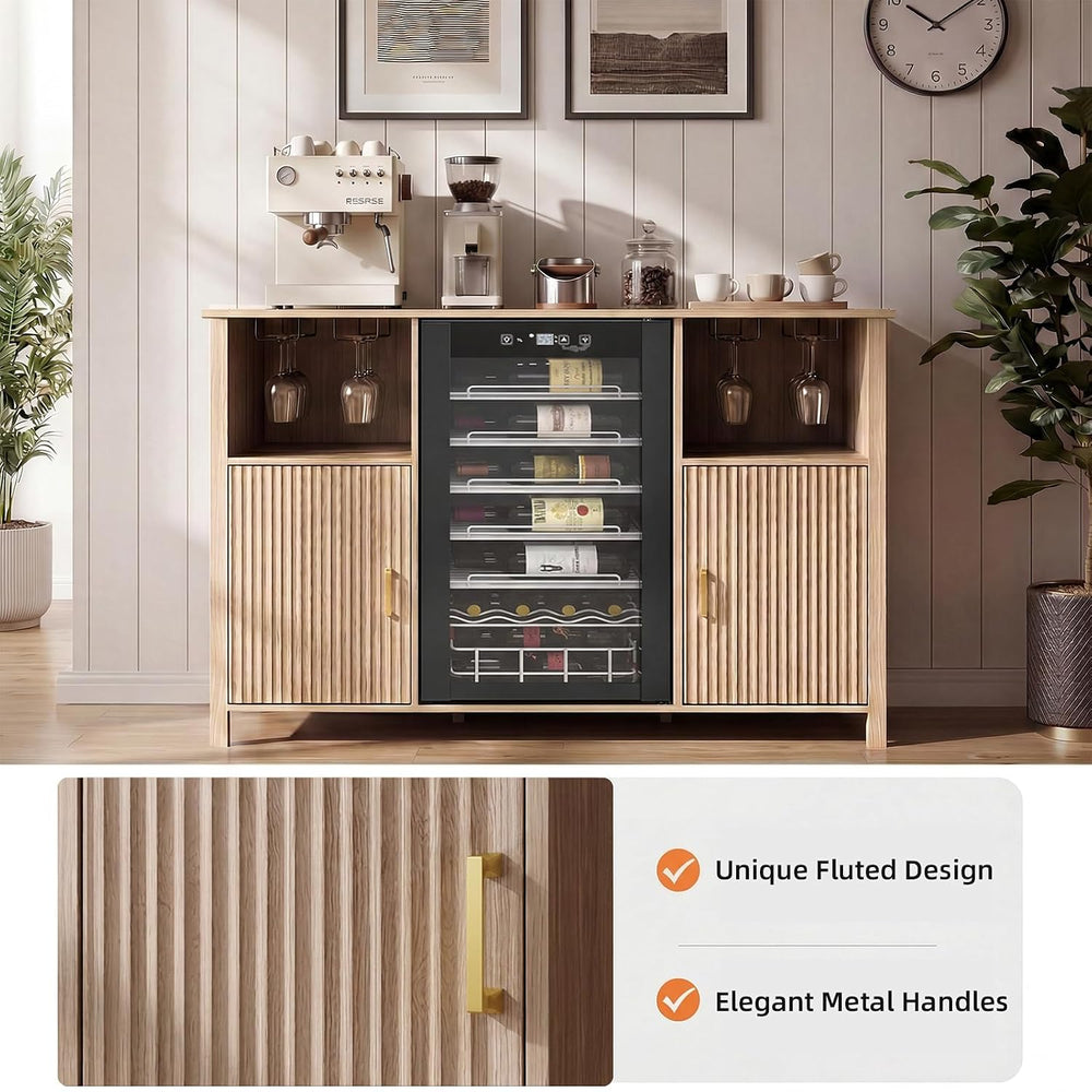 EAG 53" Large Coffee Bar Cabinet with Fridge Space & Power Outlets, Oak