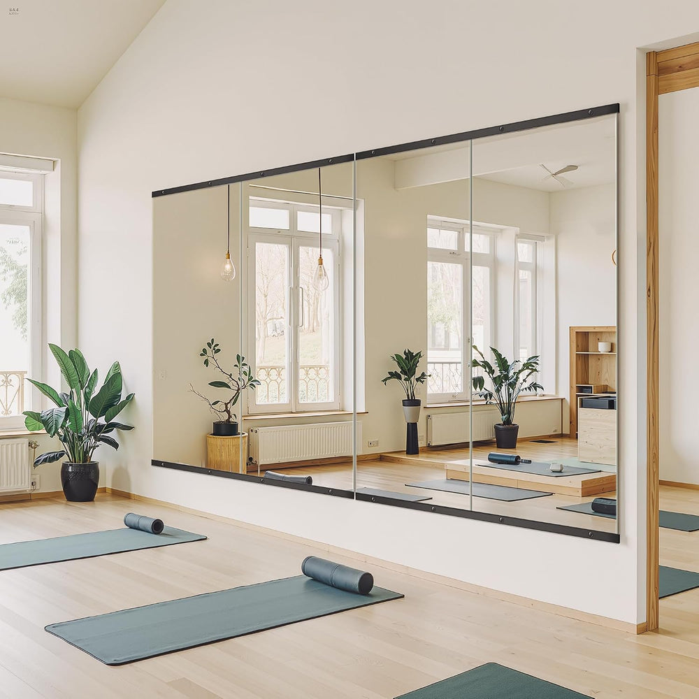 Home Gym Mirror for Wall, 56x28x2PCS Frameless Full Length Mirror, Black