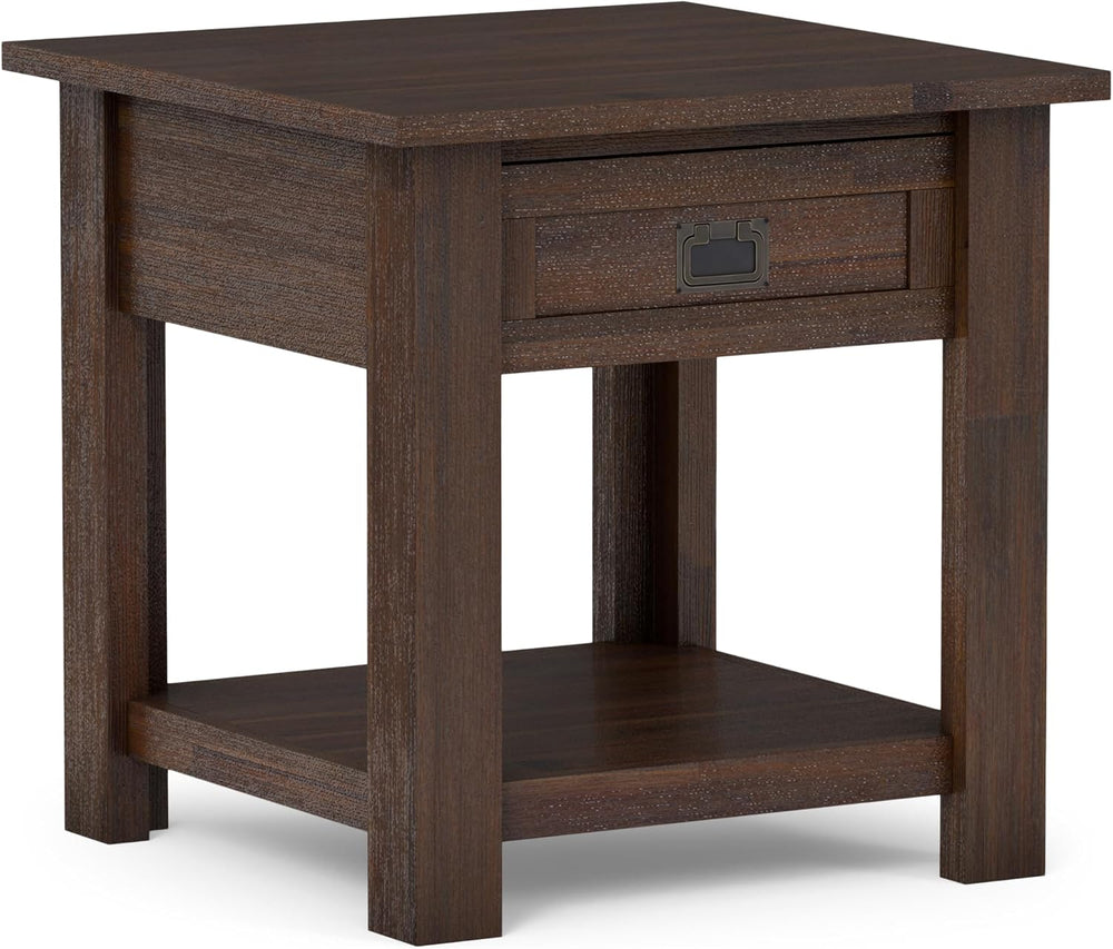 SIMPLIHOME Monroe 22" Wide Solid Wood End Table in Charcoal Brown