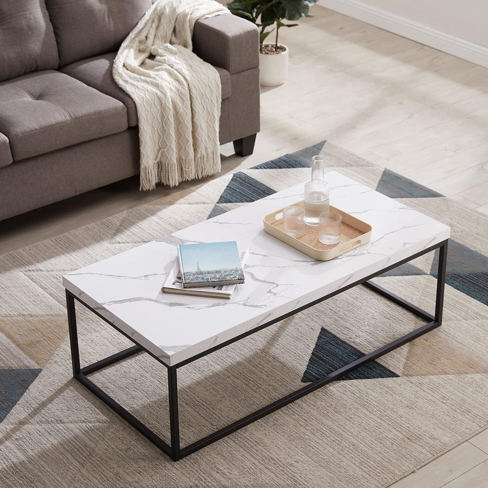 CENSI 47-Inch White Marble Coffee Table/Center Table