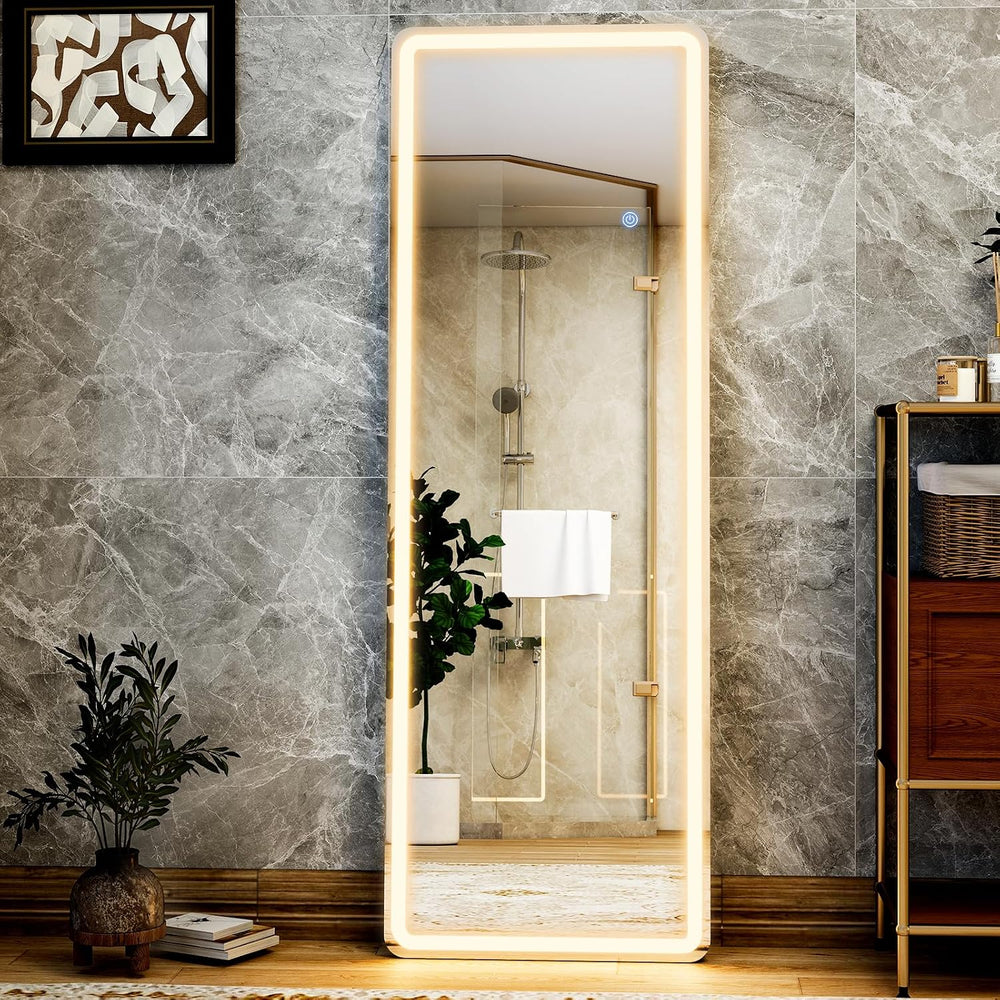 GLSLAND 56" x 20" Full Length Mirror, LED Lighted Floor Standing Mi...