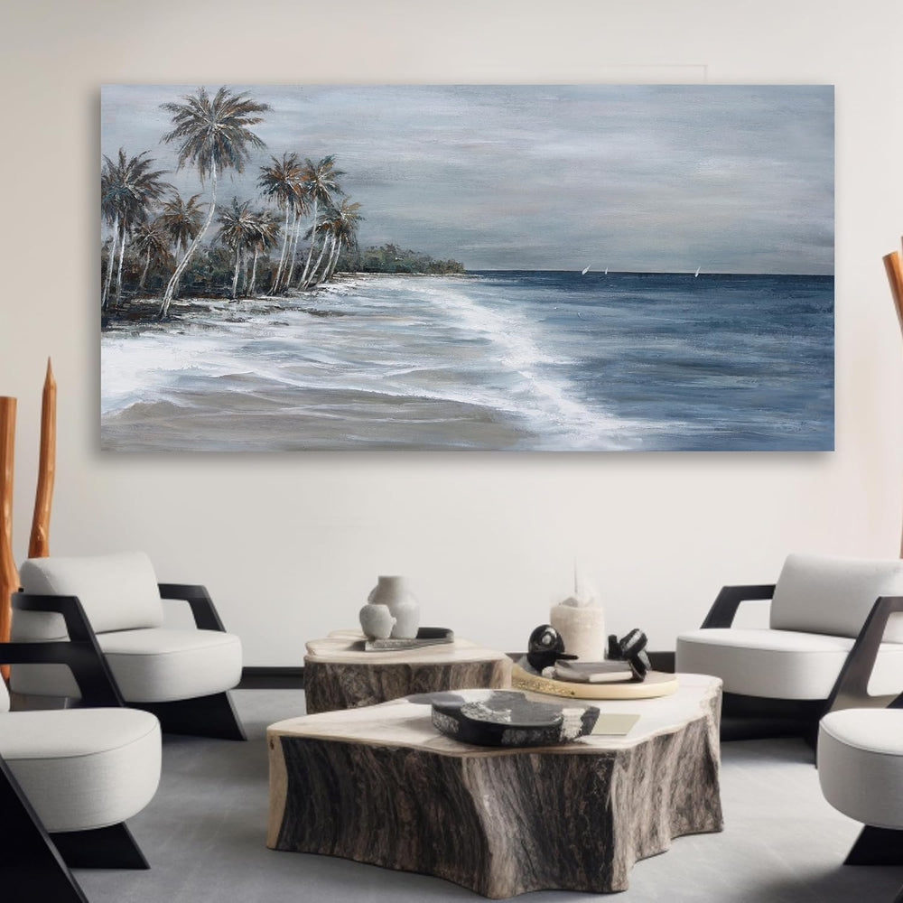 Coastal Wall Art Blue Gray Beach Wall Decor Landscape Abstract Canvas Paintin...