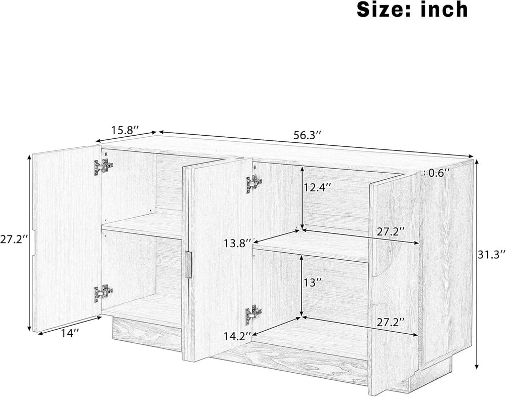 LKTART 56" Modern Sideboard Buffet Storage Cabinet with Solid Wood Venee...