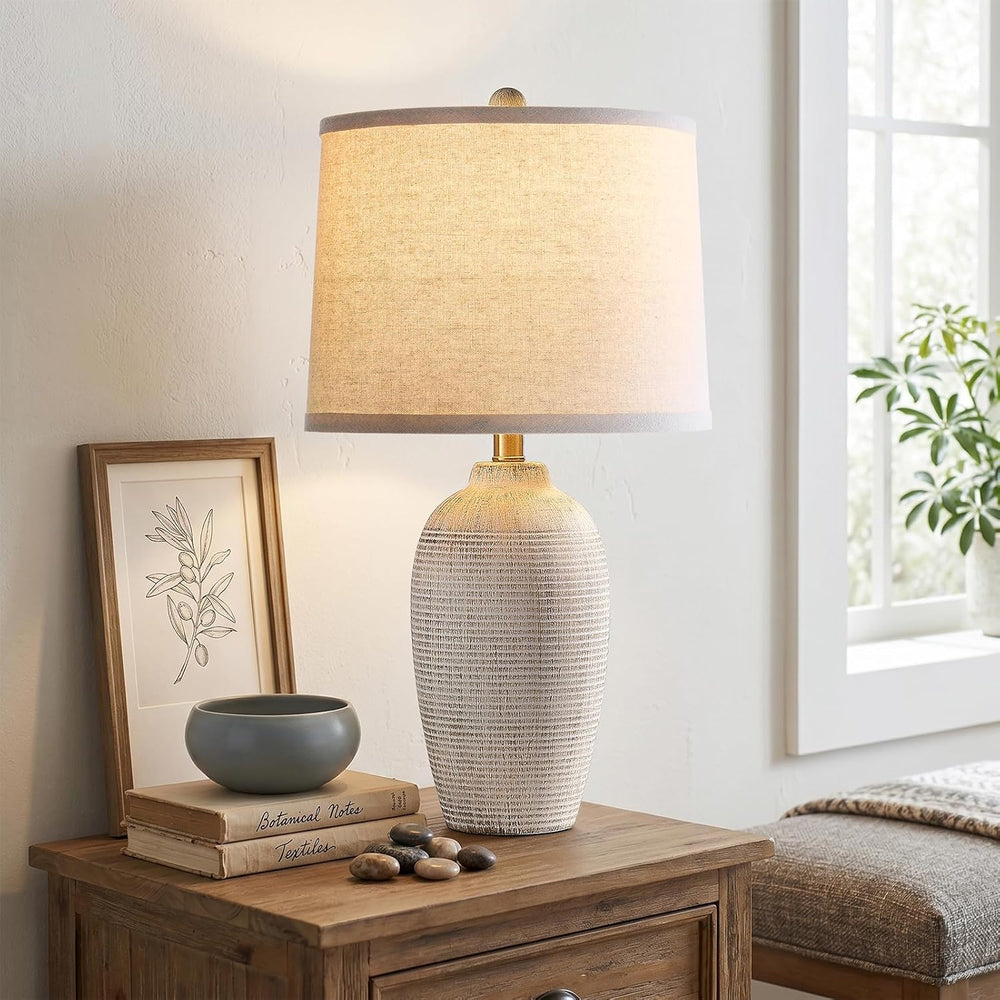 AIEAMPDO 25" Vintage Ceramic Table Lamp for Living Room, Ribbed Texture