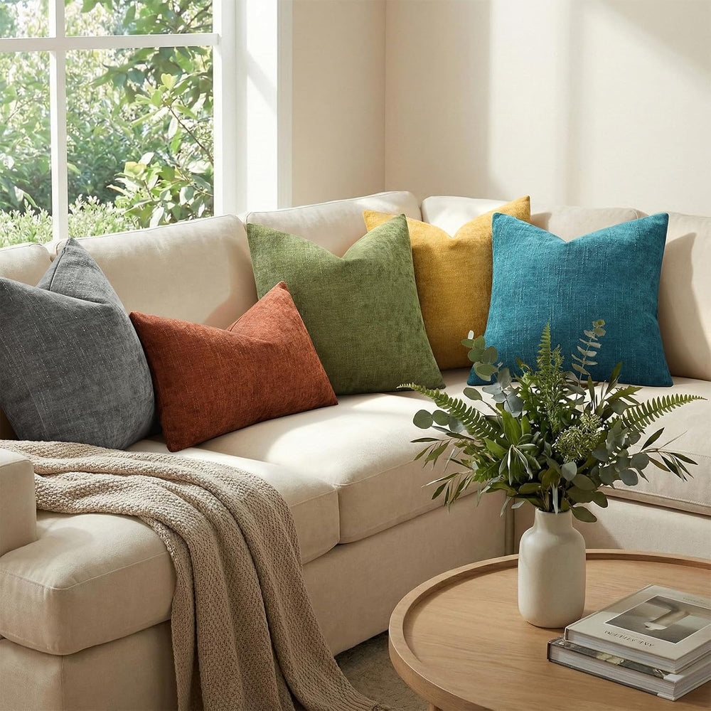 decorUhome Chenille Decorative Throw Pillow Covers 24x24 Set of 2, Olive