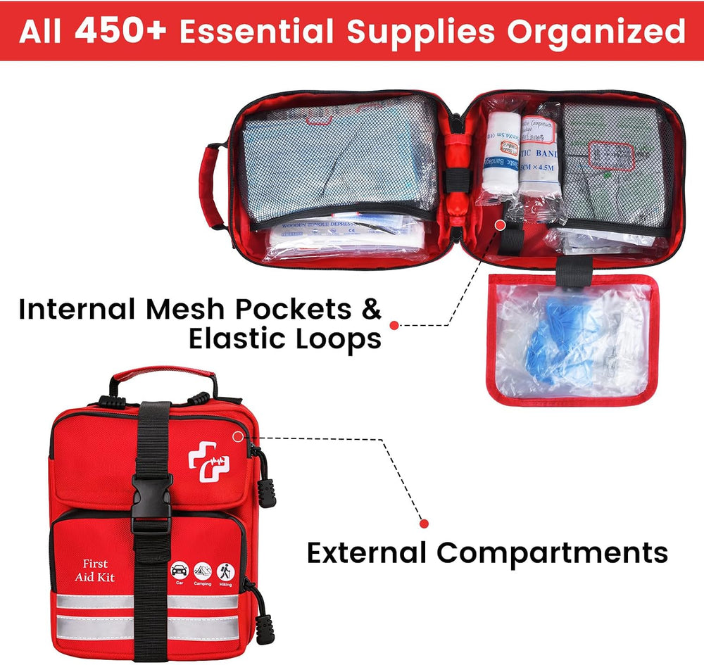 450 Piece Premium First Aid Kit, Water-Resistant Emergency Medical Kit with M...