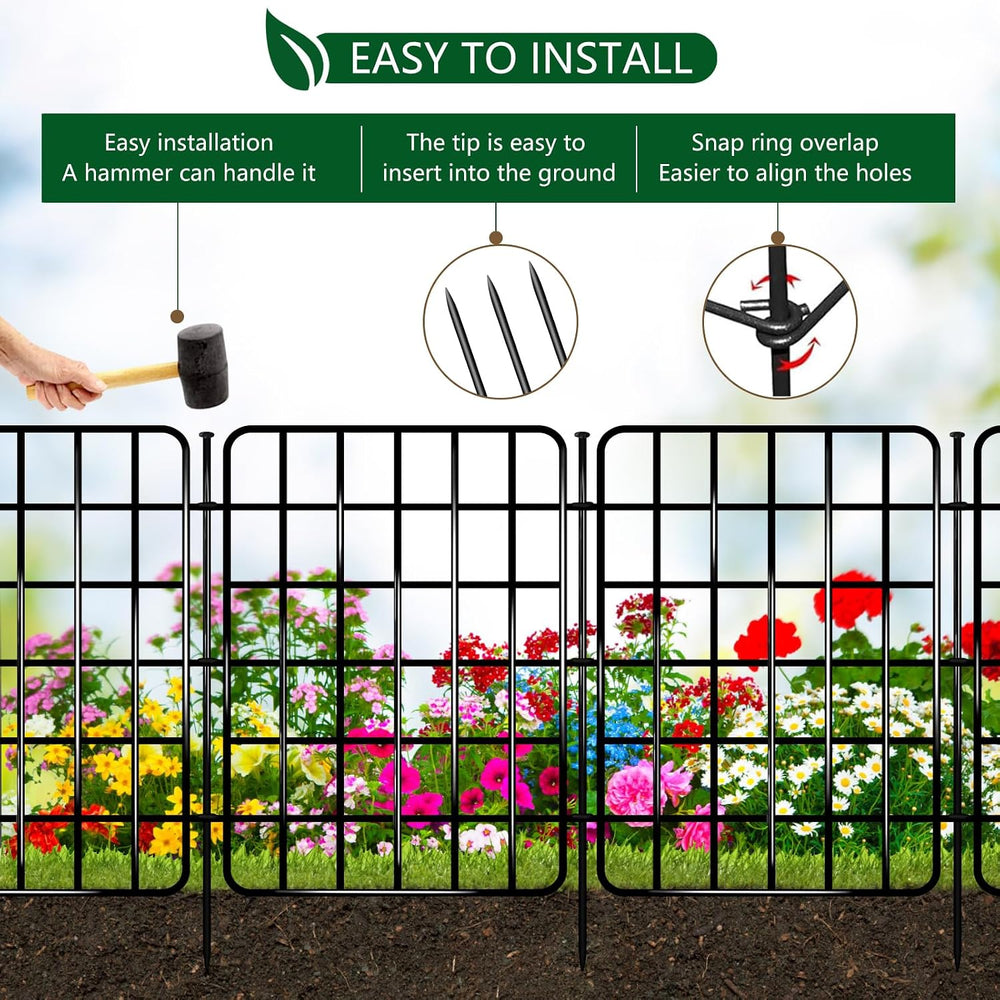 30ft x 17in Garden Fence Animal Barrier, 28 Panels No Dig Fence Border, Rustp...