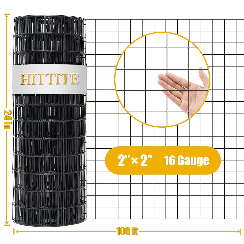 Black PVC Coated Welded Wire Fencing, 24in High x 100ft Long, 2 inch x 2 inch...