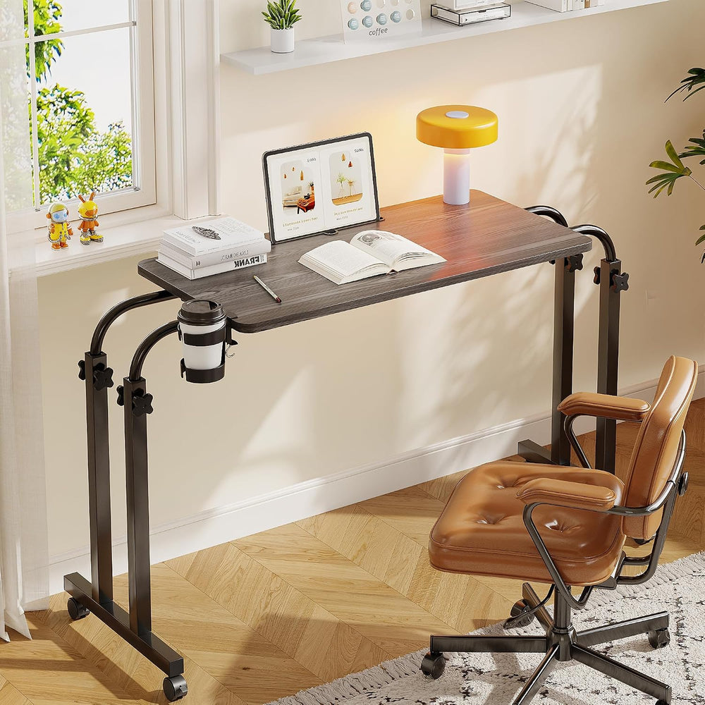 LINGMI Recliner Table, Overbed Table, Wheelchair Table with Cup Holder
