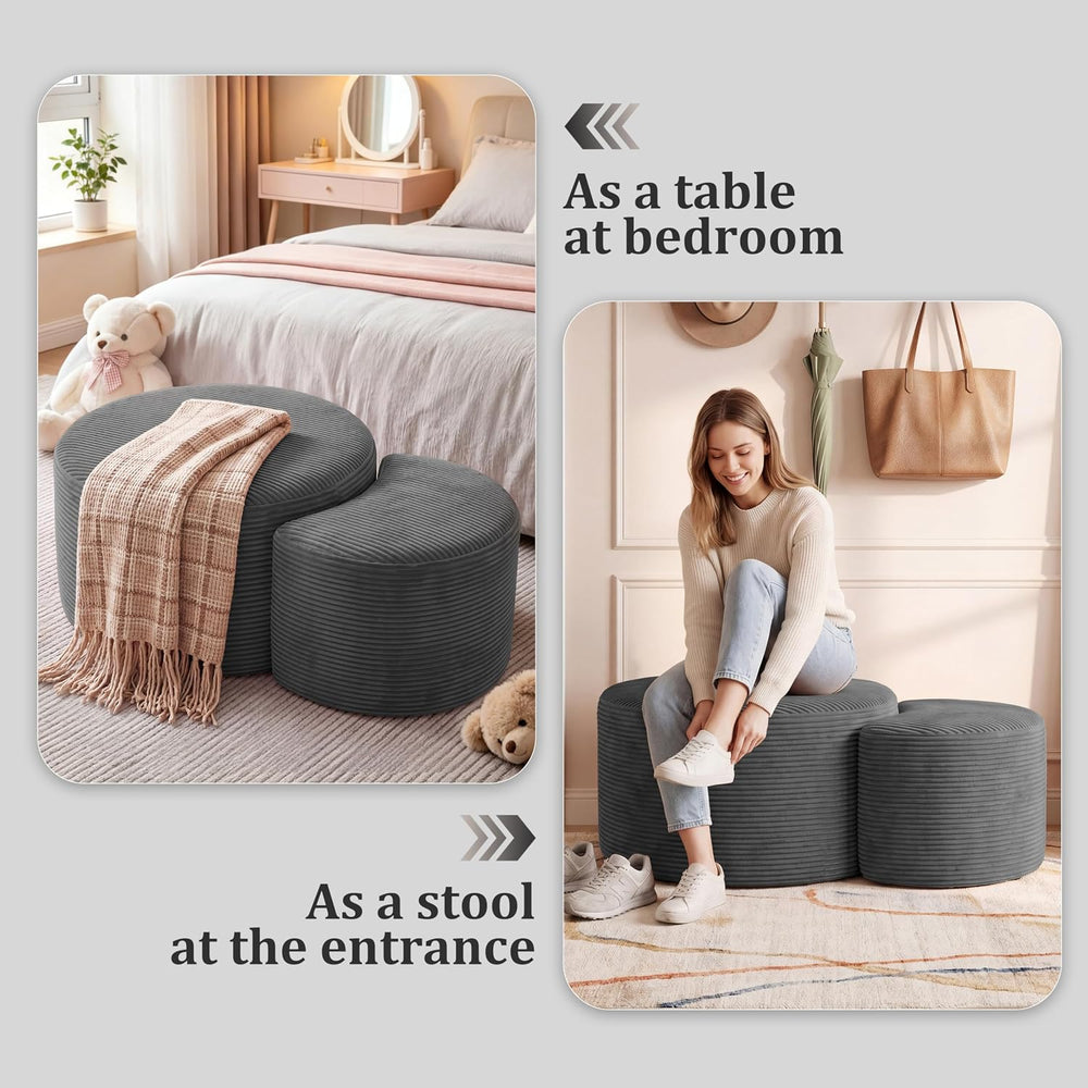 BSHOMGI Boneless Ottoman Nesting Coffee Table Set of 2,Corduroy Soft Foot Res...