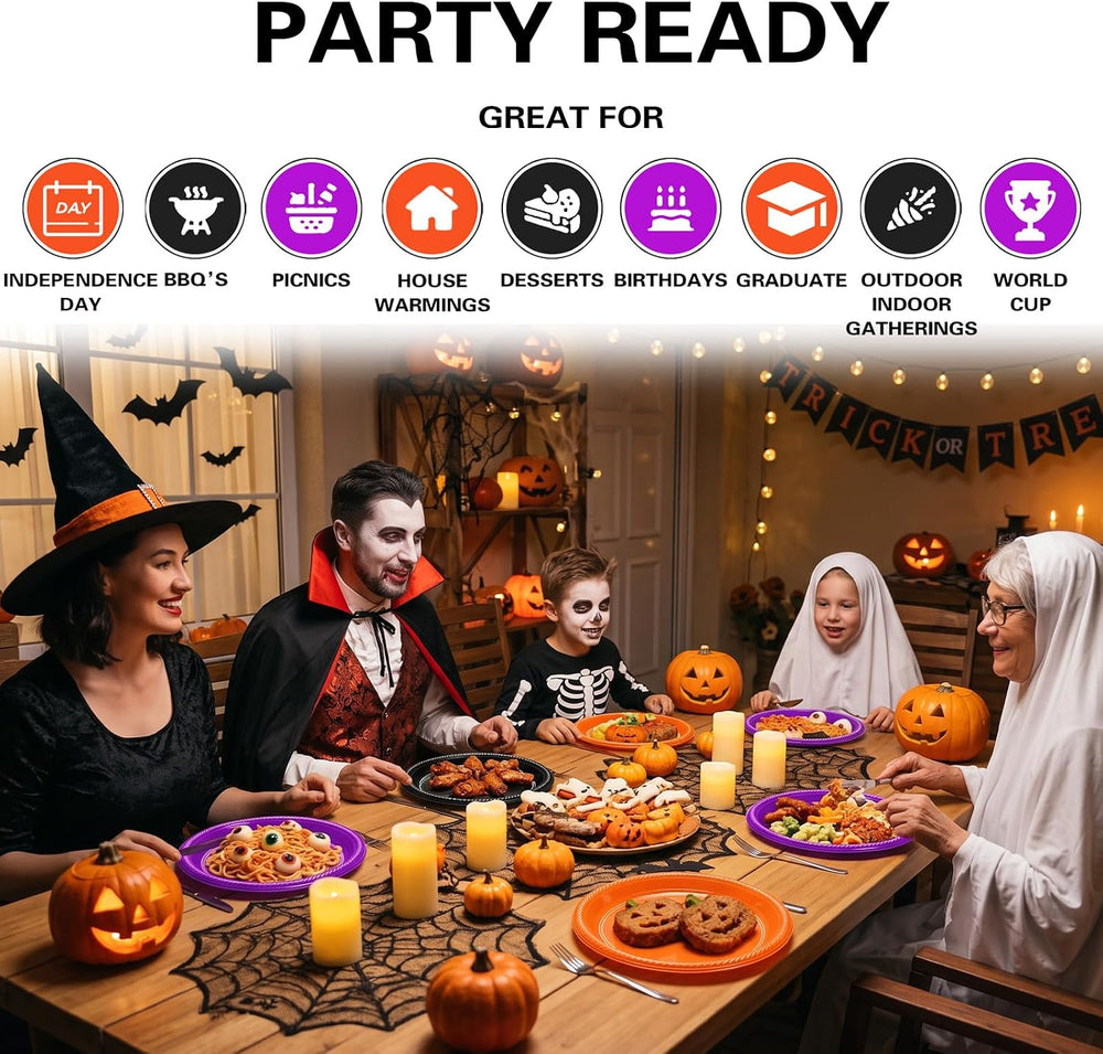 100 Count 10 Inch Halloween Plastic Plates Colored Party Disposable Plates