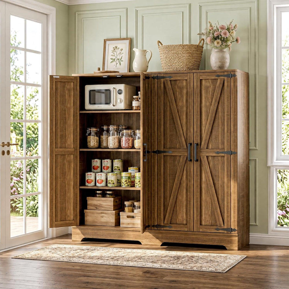 Unikito Kitchen Pantry Cabinet with Adjustable Shelves, Weathered Brown