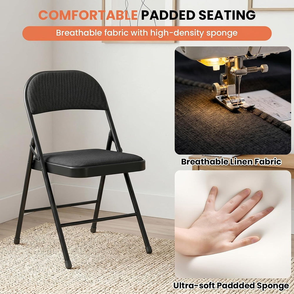 8 Pack Black Padded Folding Chairs with Cushion and Back