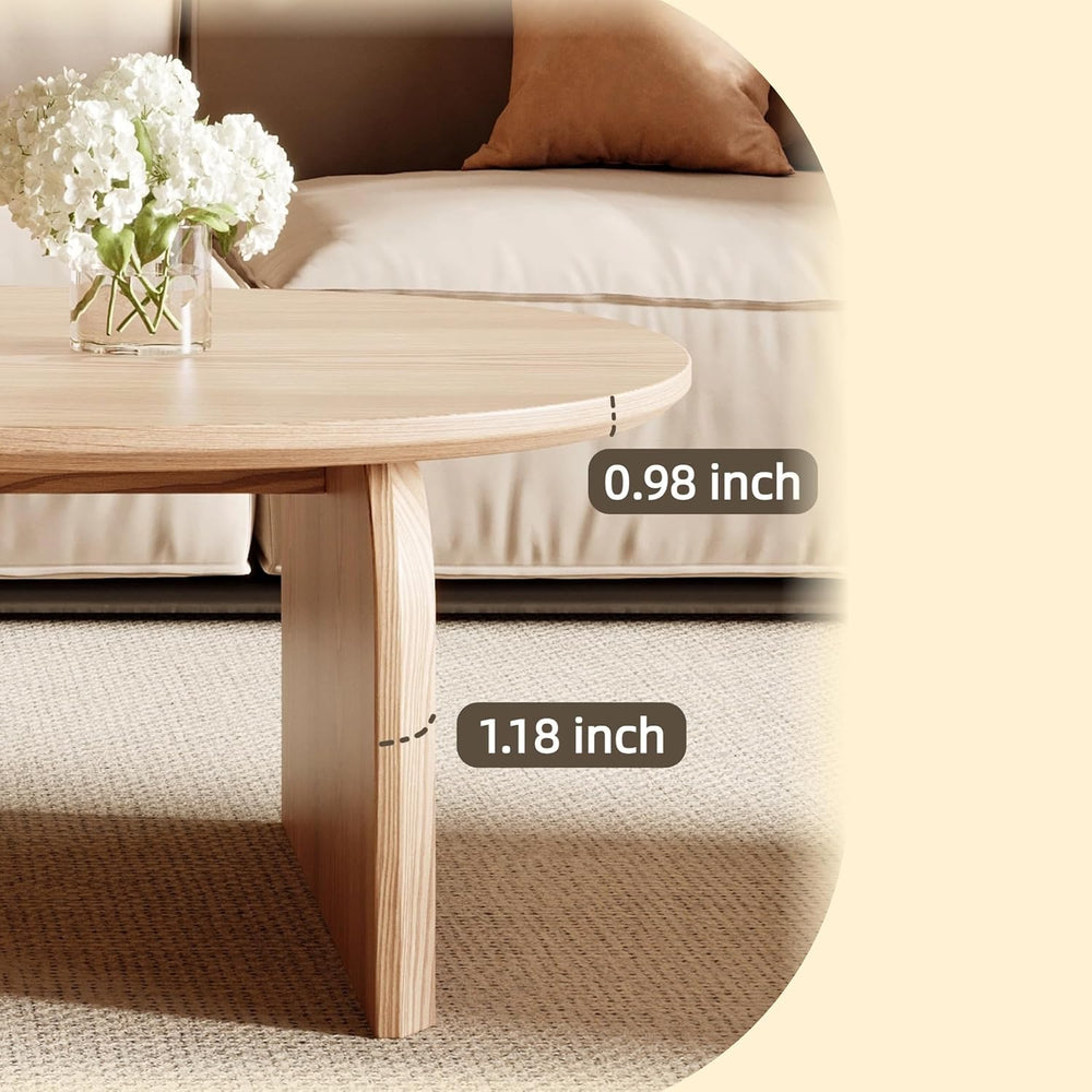 Honyee Small Oval Coffee Table, Oak Veneer Top with Solid Legs, Natural