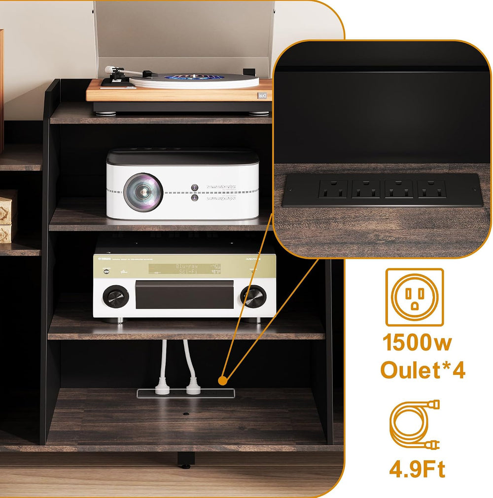 Rresyet 55" Record Player Stand with Charging Station, 4-Tier Vinyl Reco...