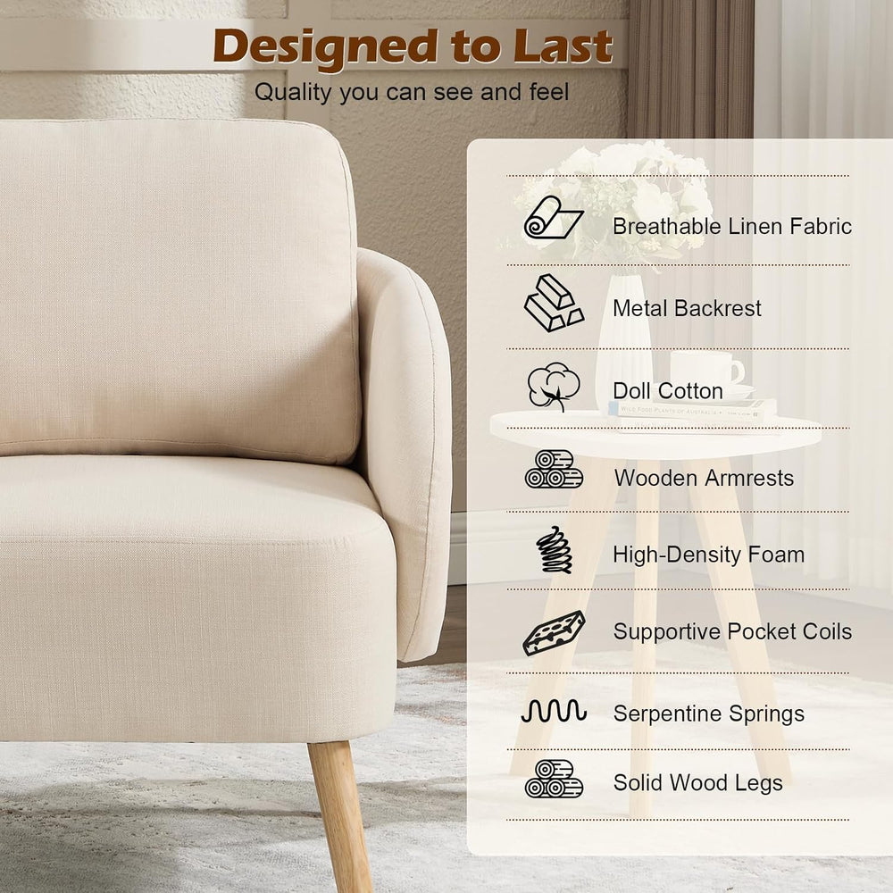 ANJ Premium Linen Accent Chair with Curved Arms, Mid-Century Modern Upholster...
