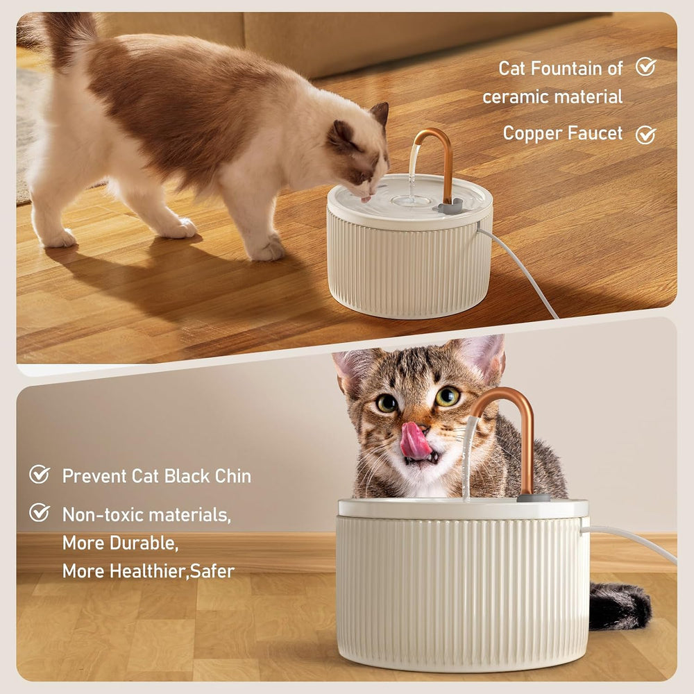 DOOOB Ceramic Cat Water Fountain, Ceramic Cat Fountain with Copper Spout
