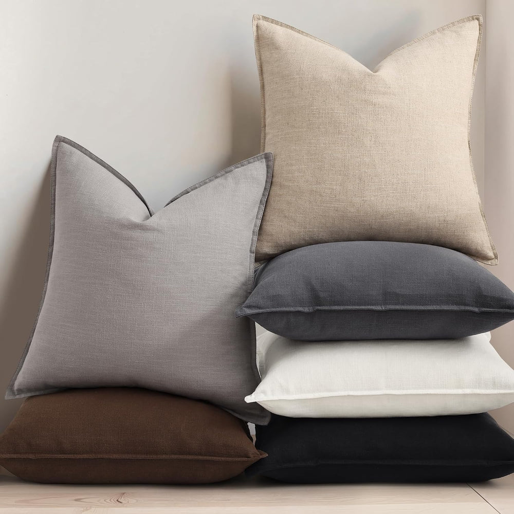 decorUhome Fall Beige Linen Throw Pillow Covers 22x22 Set of 2