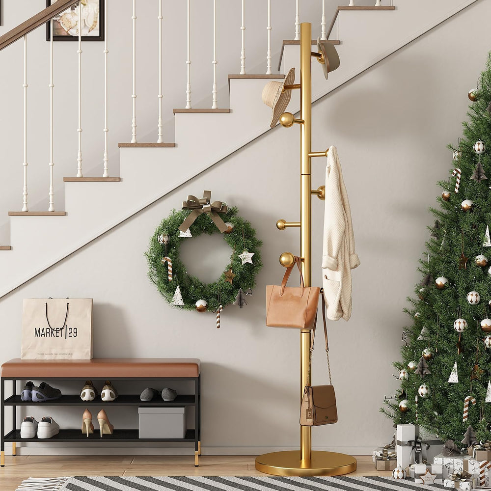 Coat Rack Freestanding Coat Tree with 8 Hooks Coat Hanger Stand,Gold