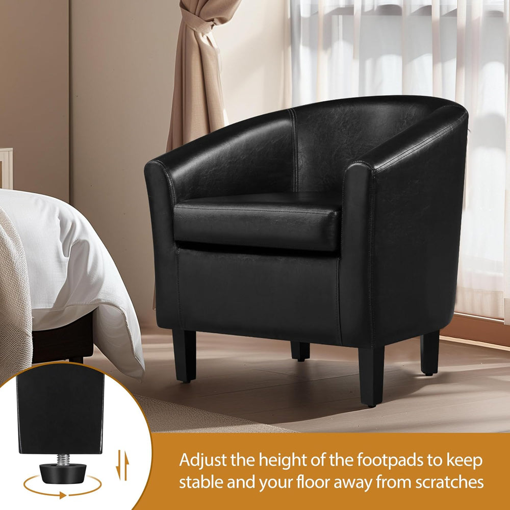 Yaheetech Accent Chairs, Faux Leather Barrel Armchairs, Black