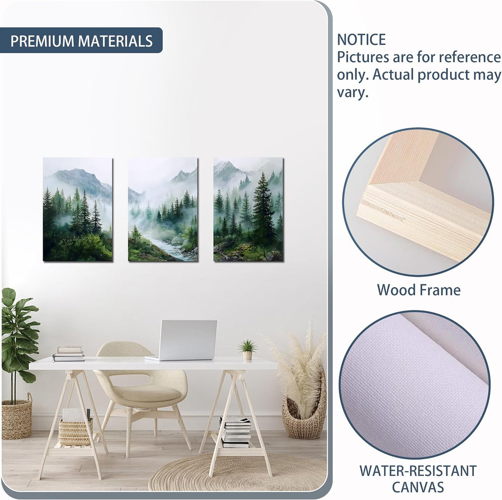 Trogonup Misty Forest Wall Art for Bathroom Green Mountain Landscape Canvas P...