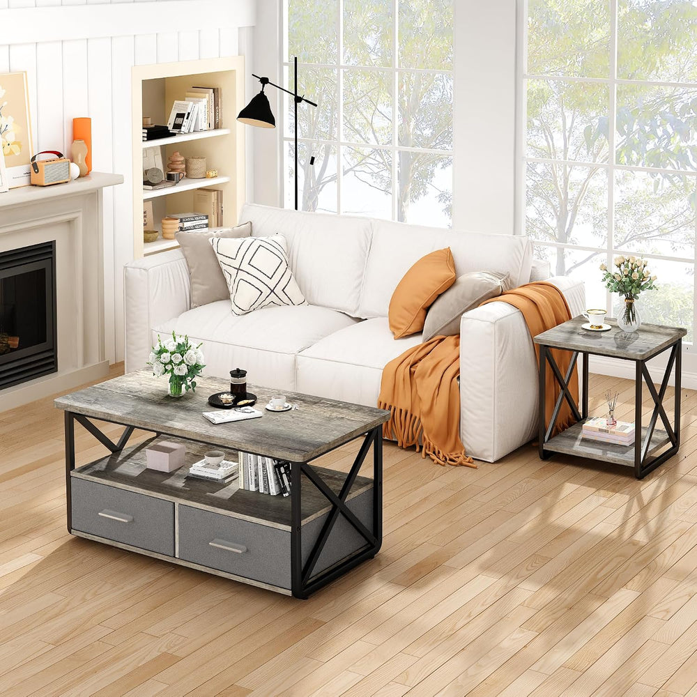 DKLGG 3 Piece Coffee Table Set for Living Room with Fabric Drawers and Storag...