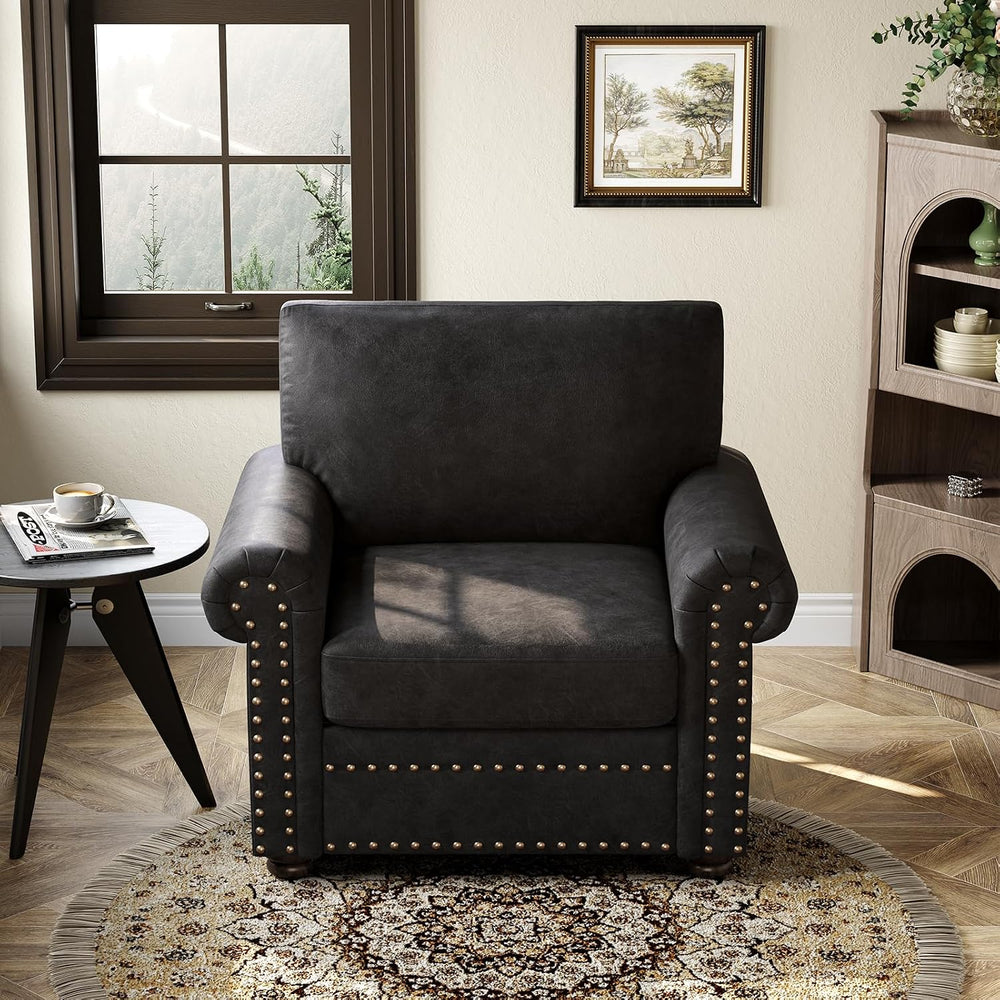 ONBRILL Nailhead Trim Accent Chair, Faux Leather Club Chair for Living Room, ...