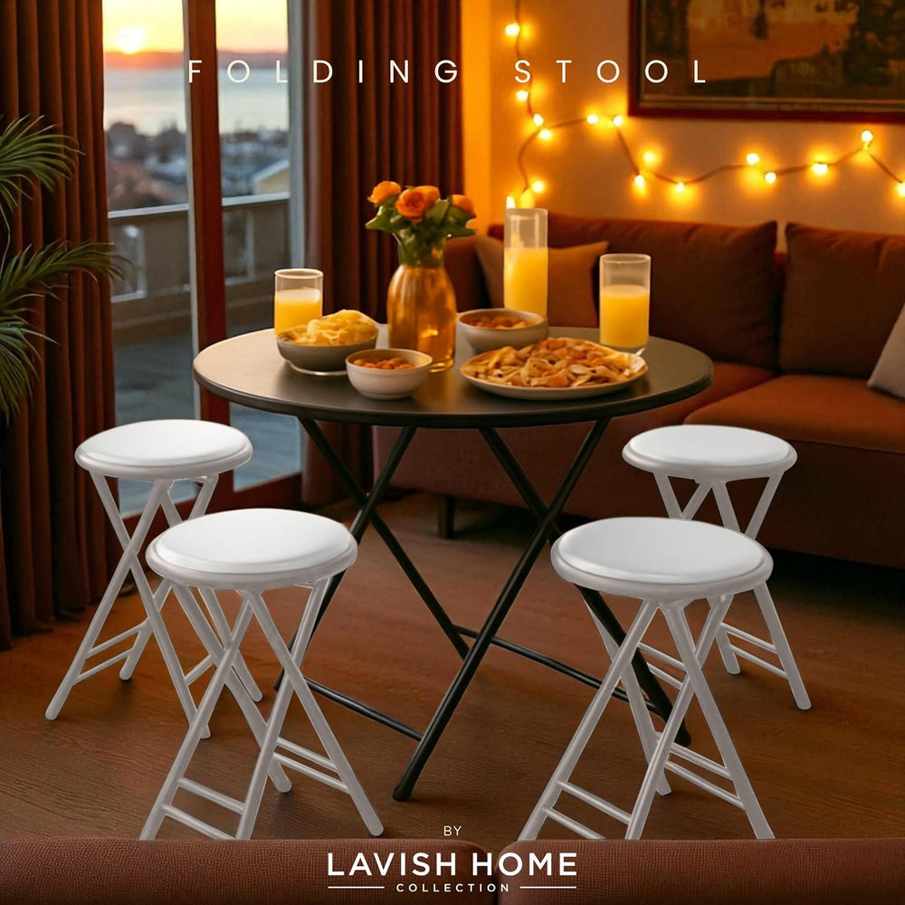 Lavish Home Folding Stool with Padded Backless Seat Set of 4, White, 24”