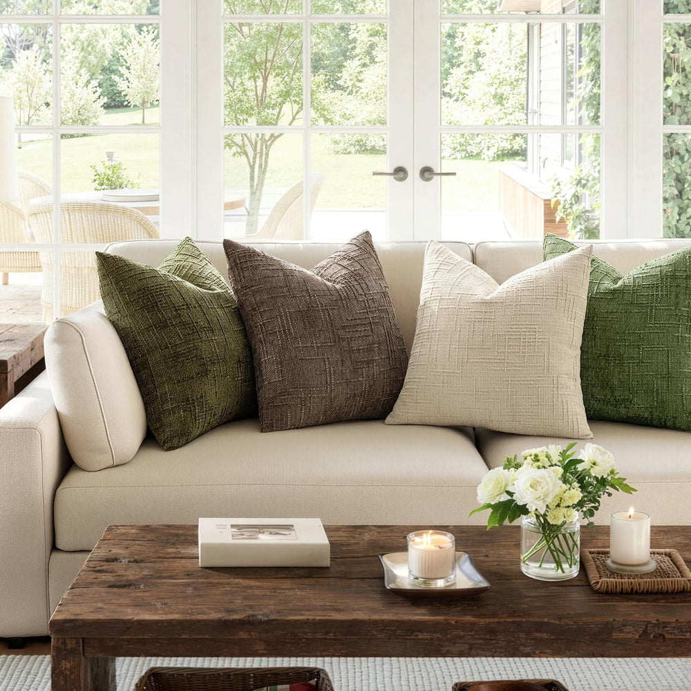 MIULEE Chenille Textured Euro Throw Pillow Covers Beige 22x22 Set of 2