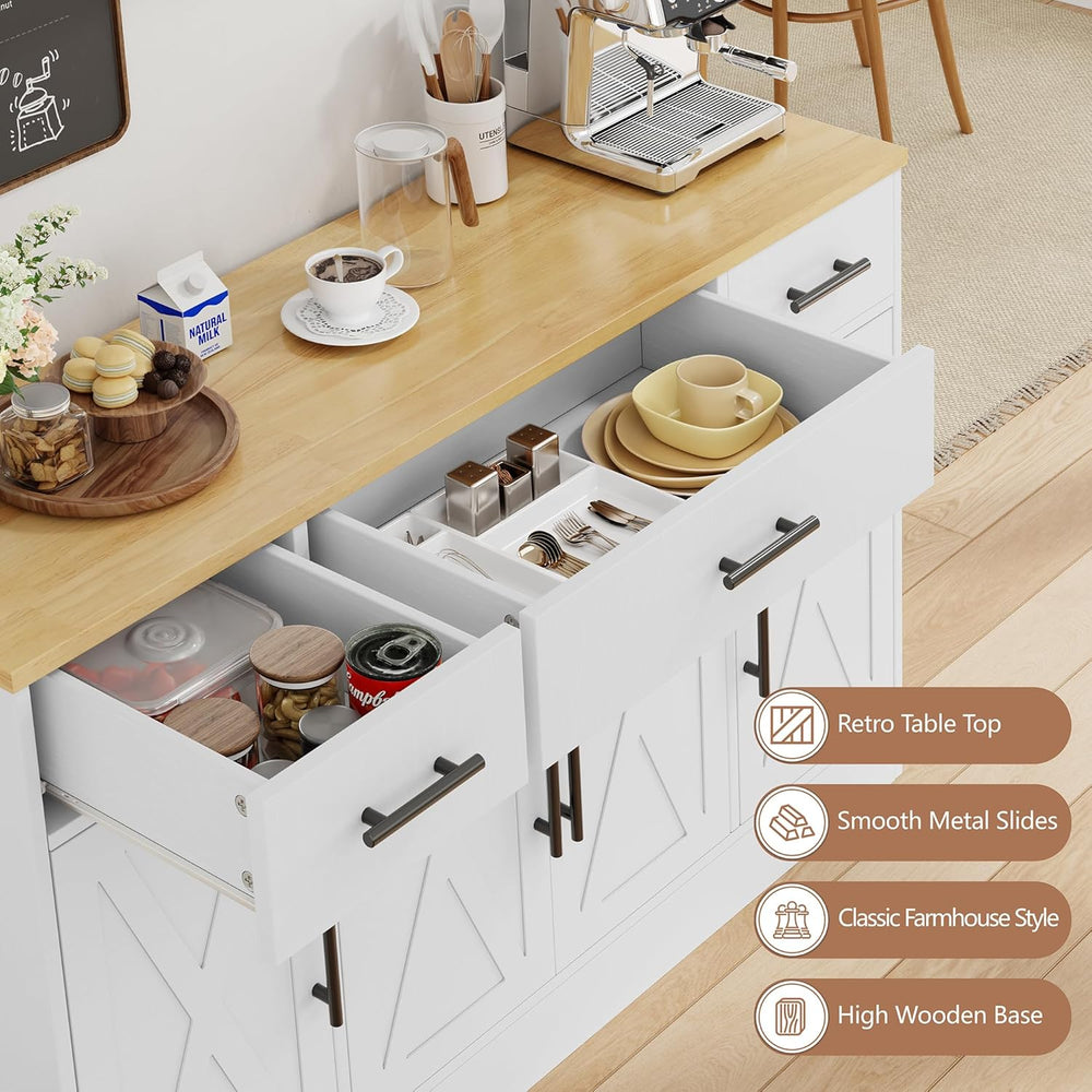 Vongrasig 53” Buffet Cabinet with Storage, Kitchen Coffee Bar, White
