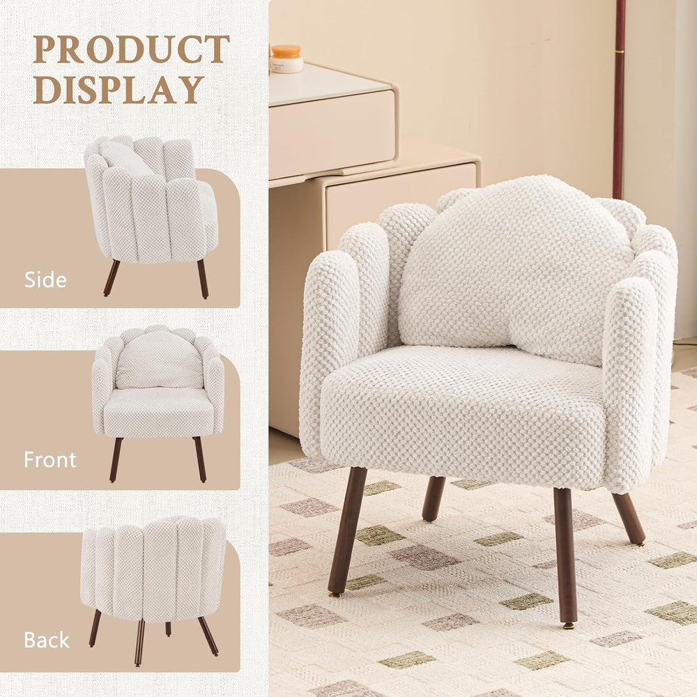 Furniliving Velvet Vanity Chair, Shell Accent Chair with Wooden Legs & Pi...