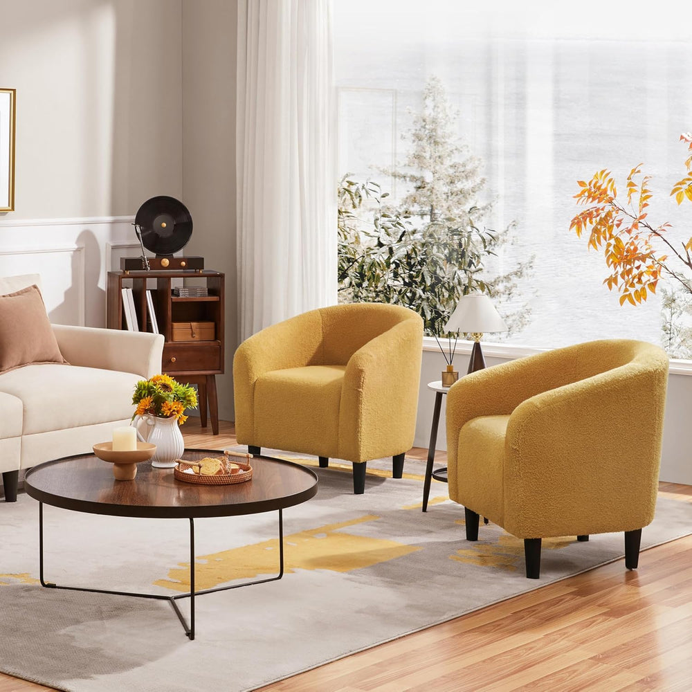 Yaheetech Small 25.5in Wide Sherpa Barrel Accent Chair, Mustard Yellow
