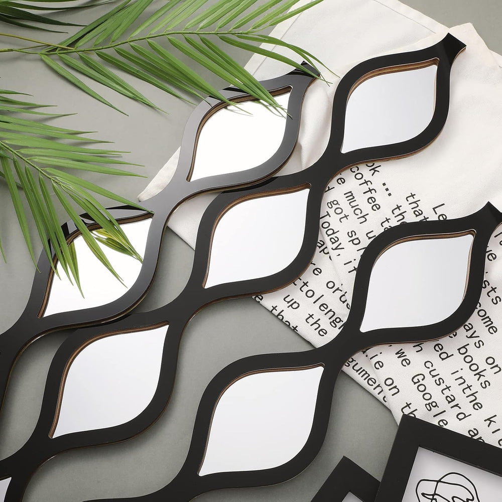 Yulejo 3 Pcs Teardrop Mirror Wall Decor, Narrow Acrylic Black Edge