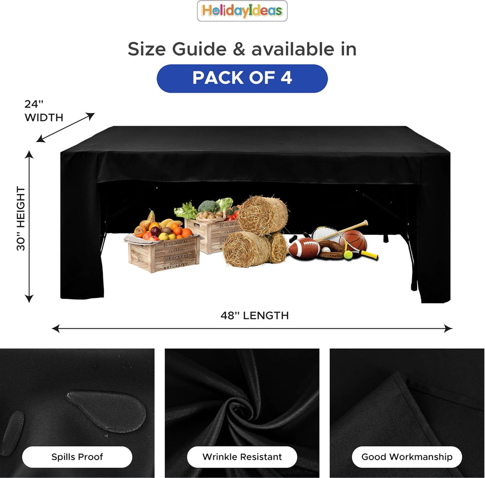 HolidayIdeas 4-Pack 4ft Open Back Fitted Tablecloths for Craft Shows Black