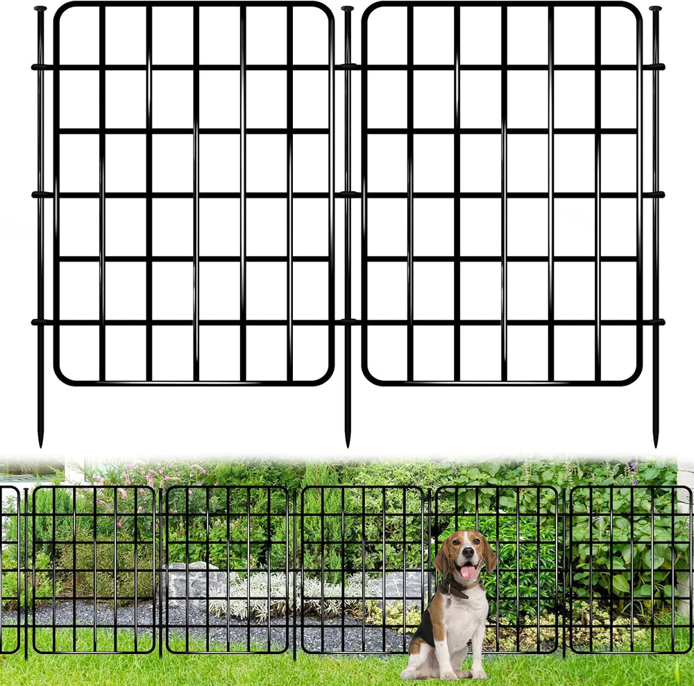30ft x 17in Garden Fence Animal Barrier, 28 Panels No Dig Fence Border, Rustp...