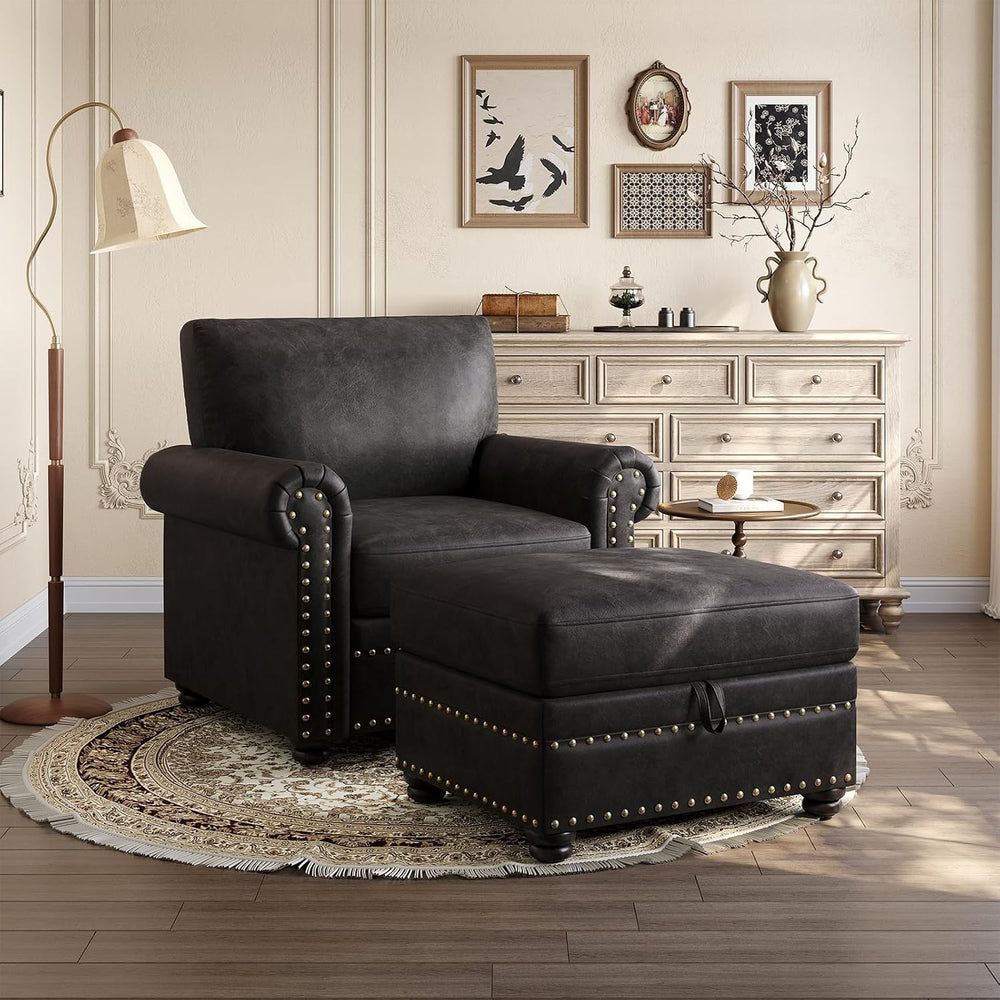 ONBRILL Nailhead Trim Accent Chair, Faux Leather Club Chair for Living Room, ...