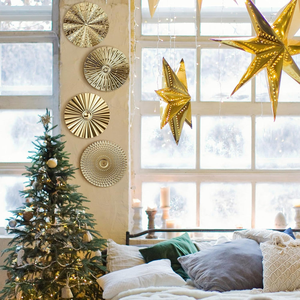 Hicarer 4 Pcs 12 Inch Gold Metal Wall Art Decor Modern Sunburst Decor