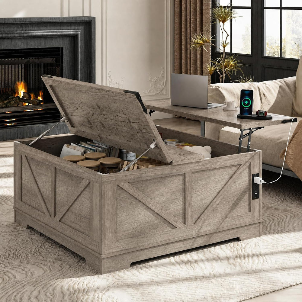 EAG 40" Large Lift Top Coffee Table with Storage, Grey