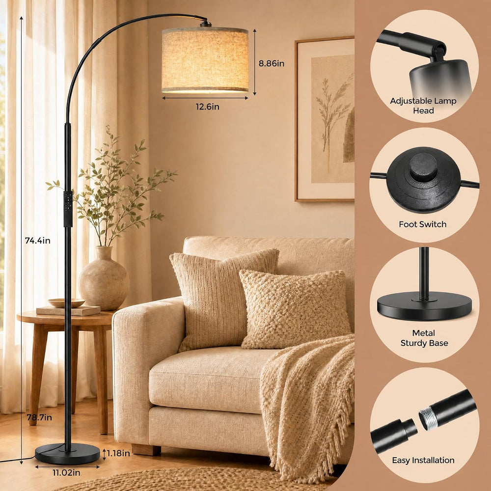 Arc Floor Lamps with Remote Control and Stepless Dimmable Color Temperature a...