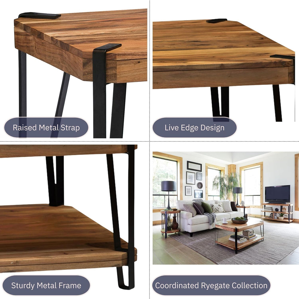 Ryegate 42-Inch Coffee Table – Solid Acacia Wood Live Edge Top with Lower She...