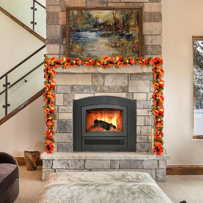 16Pcs 126Ft Orange Rose Garland, Fake Rose Hanging Flowers, Artificial Flower...