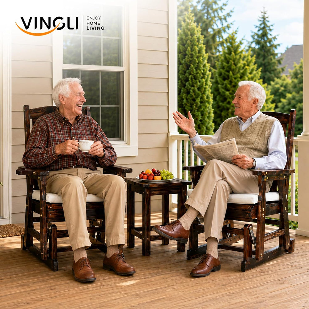 VINGLI Wooden Patio Glider with Cushion, Heavy Duty 600 LBS Outdoor Glider wi...