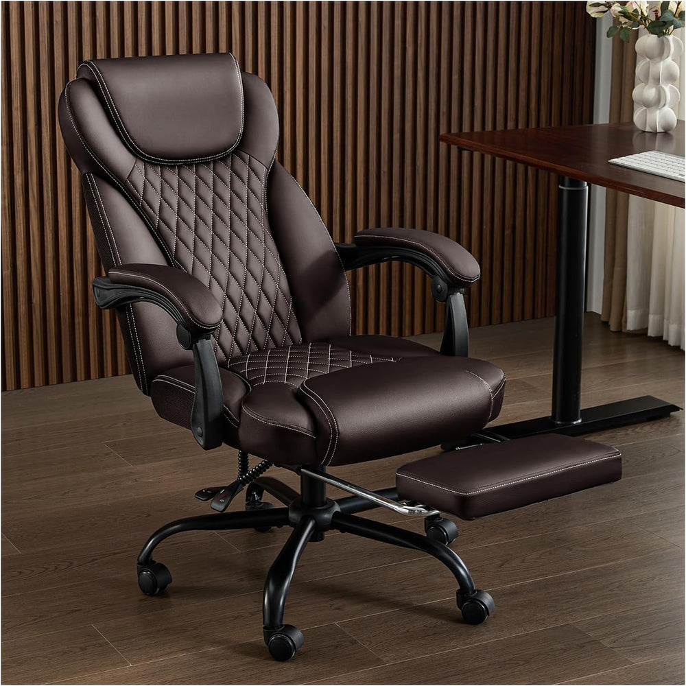 amseatec Big and Tall Office Chair with Footrest, Lumbar Support, Brown