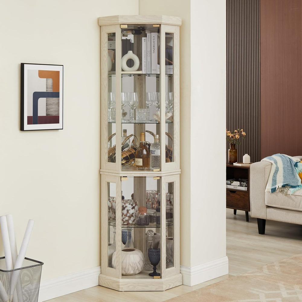 69" H Lighted Curio Cabinet Corner Display Case,Corner Glass Cabinet wit...
