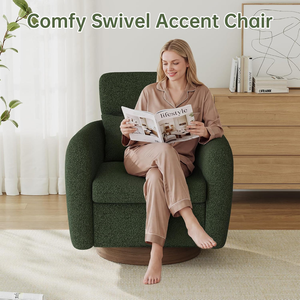 360 Degree Swivel Accent Chair with Adjustable Headrest, Green