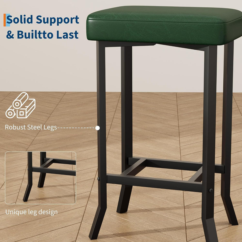 Garvee Bar Stools Set of 2, 24 Inch Counter Height Bar Stools, Green