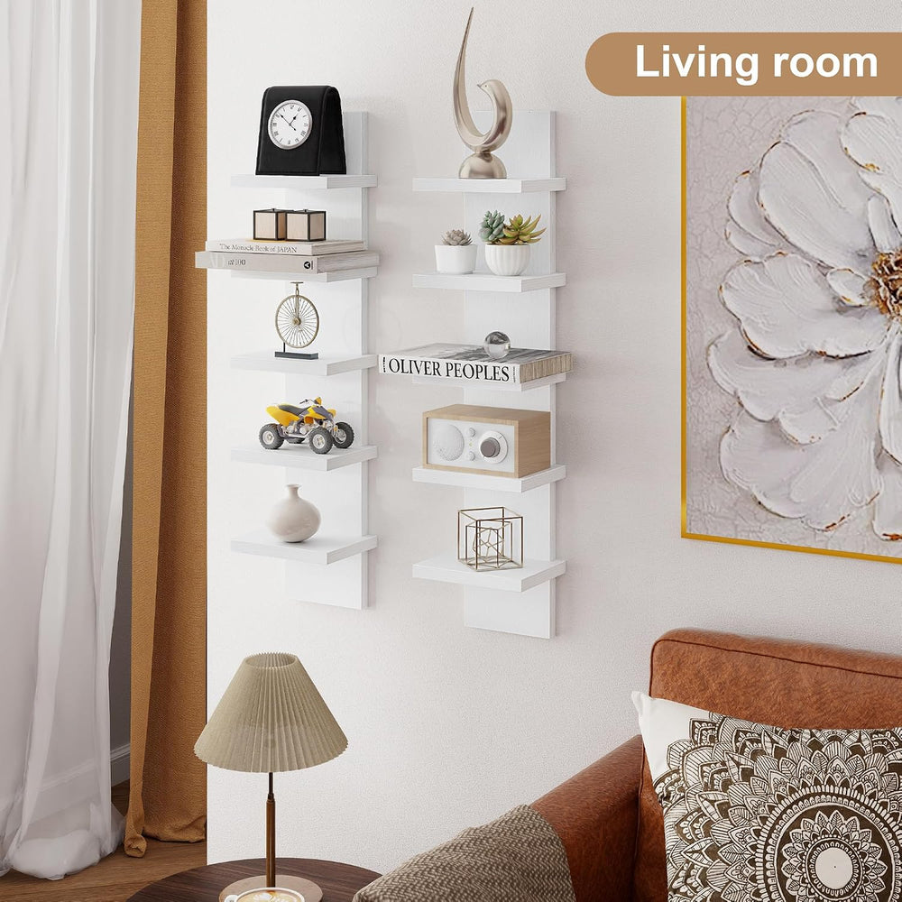 Fun Memories 5 Tier Wall Shelf Unit, Vertical Storage Tower, White, 2-Pack